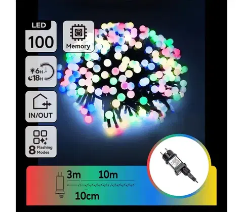 LED osvetlenie  B.V.  - LED RGBY vonkajší dekoratívny svetelný reťazec 100×LED/3,6 W/230 V/8 funkcií 10 m IP44 B103031OI
