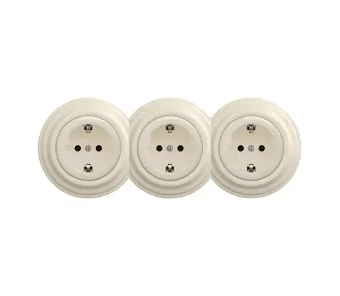 Predlžovacie káble lap – trojitá retro zásuvka do domácnosti so rámikom, SCHUKO, 230 V, béžová KA0136+2xKA0135+3xKA0144