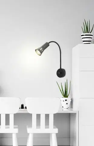 Bodové svetlá Čierna nastaviteľná nástenná lampa s ramenom + vypínač Arena