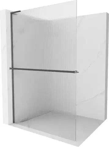 Sprchové dvere MEXEN/S - Kioto+ L Sprchová zástena WALK-IN s poličkou a držiakom uterákov 110 x 200, prúžky, grafit kartáčovaná 800-110-123-66-09