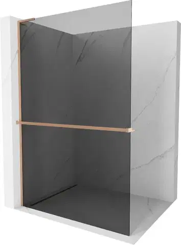 Sprchové dvere MEXEN/S - Kioto+ L Sprchová zástena WALK-IN s poličkou a držiakom uterákov 70 x 200, grafit, meď kartáčovaná 800-070-123-65-40