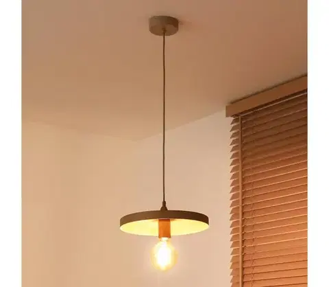 Svietidlá  – závesný luster na lanku IRONLINE 1xE27/15W/230V, priemer 30 cm, béžová/medená 70569