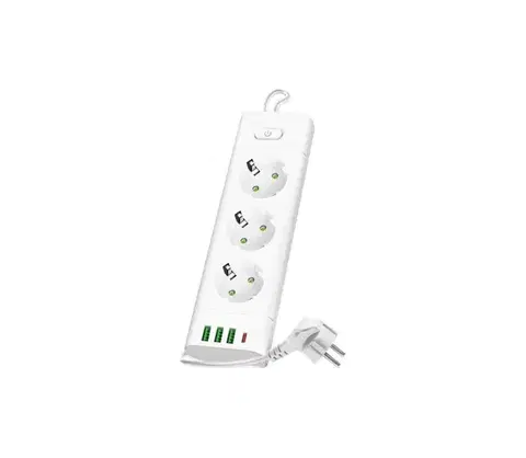 Predlžovacie káble  Rozbočovacia zásuvka s vyp. LINEA PRO 3x230V+ 3xUSB-A + 1xUSB-C SCHUKO 1,5 m biela+ 004204