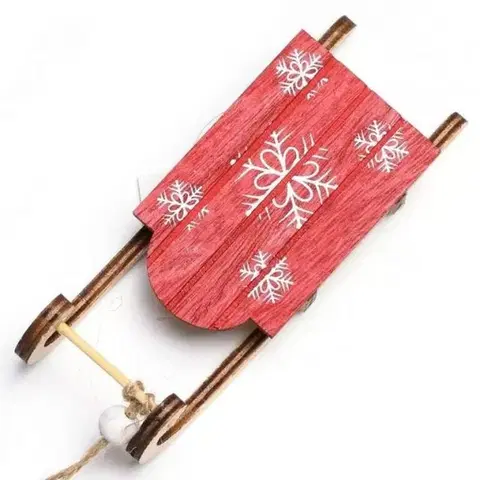 Vianočné dekorácie Kinekus Dekorácia sánky 13x4,5x4cm drevo červená