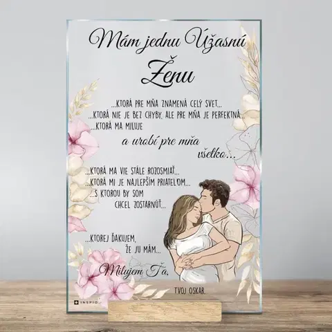 Tabuľky s venovaním (darčeky) Darček pre najlepšiu ŽENU, PRIATEĽKU - sklenená plaketa s venovaním, rozmer 20x30cm