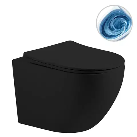 Záchody CERANO - WC závesné Cesso, Vortex + Slim/UF sedátko - čierna matná - 49x36 CER-476684