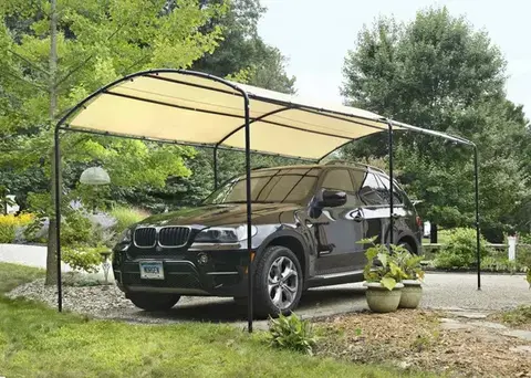 Záhradné domčeky Plachtový prístrešok na auto 270 x 490 cm piesková Dekorhome