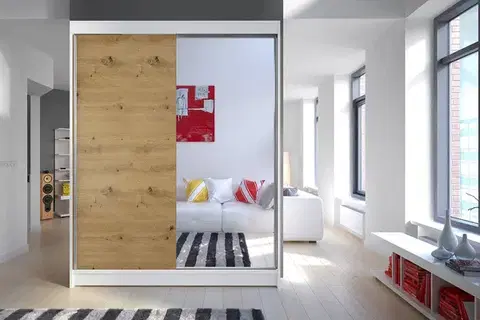 Šatníkové skrine Šatníková skriňa KAMEL 1 biela/ dub artisan