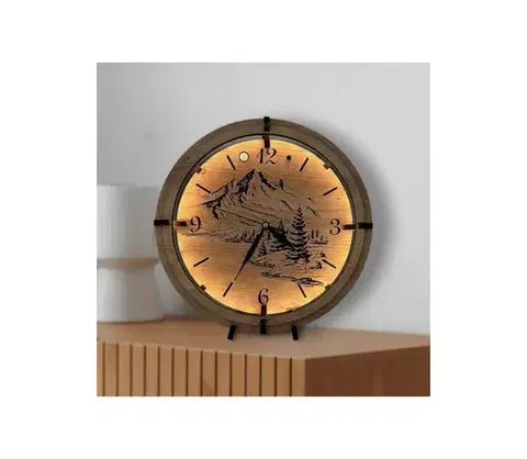 Záhradné lampy Li-Go 23697/DUB/BAT2 - LED stmievateľné hodiny so snímačom LED/1xAA, priemer 32 cm, dub 23697/DUB/BAT2