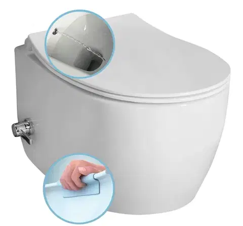 Záchody ISVEA - SENTIMENTI CLEANWASH závesná WC misa, integrovaný ventil a bidetová spŕška, Rimless, 36x51cm, biela 10ARS1010