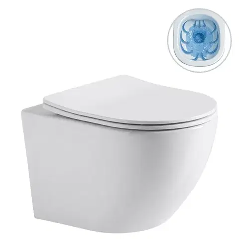 Záchody CERANO - WC závesné Cesso, Rimless + Slim/UF sedátko - biela lesklá - 49x36 CER-417341