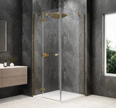 Sprchové dvere POLYSAN - GLOBE GOLD MATT štvorcová sprchová zástena 900x900, číre sklo, ľavá GB1090-3315LG