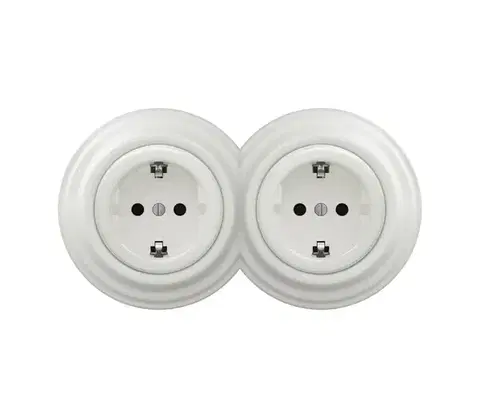 Predlžovacie káble lap -Dvojitá retro zásuvka do domácnosti s rámikom SCHUKO 230V/16A keramická biela 2xKA0008+2xKA0106