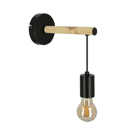 Nástenné svetlá Jednoduchá nástenná lampa čierna + drevo Izzy
