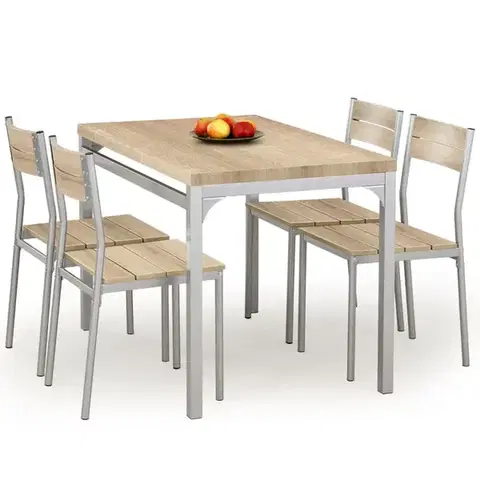 Jedálenské zostavy Sada stôl Malcolm + 4 stoličky mdf/oceľ – sonoma
