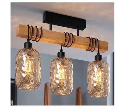 Svietidlá BRILAGI - Prisadený luster WOOD GLASS 3xE27/60W/230V borovica/čierna/dýmovo-hnedá EG44074+3xNSTK7702