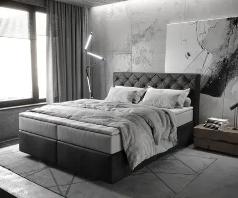 Postele Boxspring DELIFE Boxspring posteľ Dream-Great 160×200 cm mikrovlákno antracitová vintage s vreckovou pružinovou matracou a visco topperom
