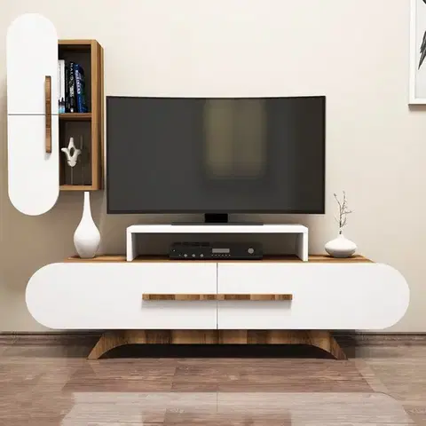 Obývacie steny TV skrinka / Obývacia stena Rose S - Walnut, White