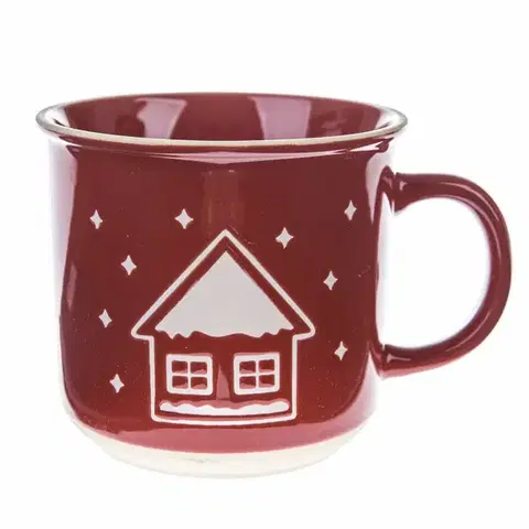 Hrnčeky a šálky Vianočný keramický hrnček Snowy cottage červená, 450 ml