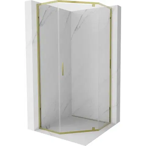 Sprchovacie kúty MEXEN - Exo sprchovací kút päťboký krídlový 80 x 80, transparent, zlato 812-080-080-50-00