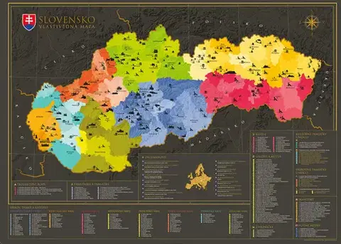 Slovensko a Česká republika Nástenná mapa Slovenska vlastivedná (bez stieracej vrstvy), štandardný biely tubus s nálepkou - Kolektív autorov