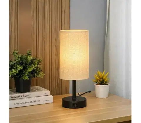 Lampy BRILAGI - Stolová lampa s USB portom TABLON 1xE27/25W/230V čierna/béžová BG3666+BG3684