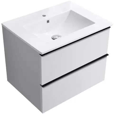 Kúpeľňový nábytok CERANO - Kúpeľňová skrinka Velora - biela matná, úchytka čierna + keramické umývadlo Todo - 71x55x46,5 CER-664855
