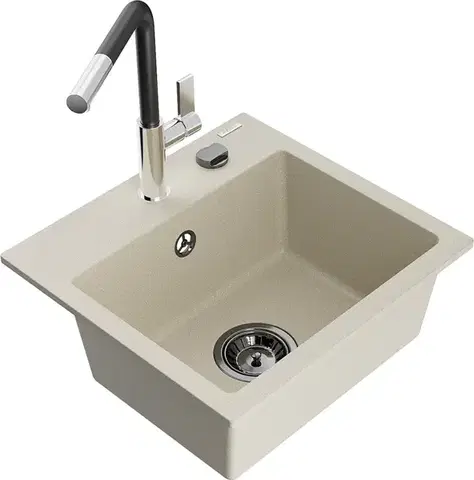 Kuchynské drezy MEXEN/S MEXEN/S - Milo granitový drez 1-miska vrátane batérie Flora, béžová 6505-69-670401-07-B