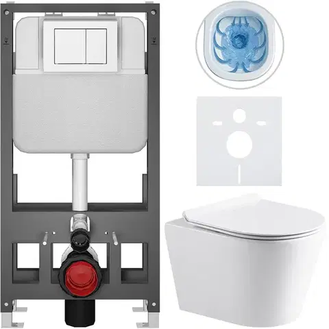 Záchody CERANO - Kompletný WC set Basic/Carlito - biela lesklá - WC tlačidlo Maxio/Biela - voľne stojaca - predstenová inštalácia - 48,5x36,5 CER-8050BD86032