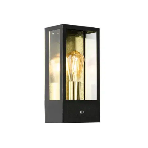 Vonkajsie svetlo so senzorom Vonkajšia nástenná lampa čierna so zlatým senzorom súmraku - Rotterdam