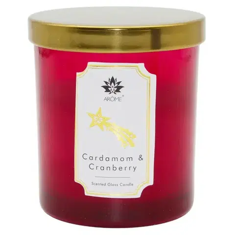 Vianočné dekorácie Arome Sviečka vo farebnom skle s viečkom, Cardamon & Cranberry, 125 g