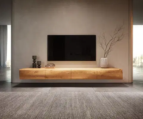 Televízne stolíky DELIFE TV stolík New Live-Edge 200 cm dub prírodný 4 dvierka závesný
