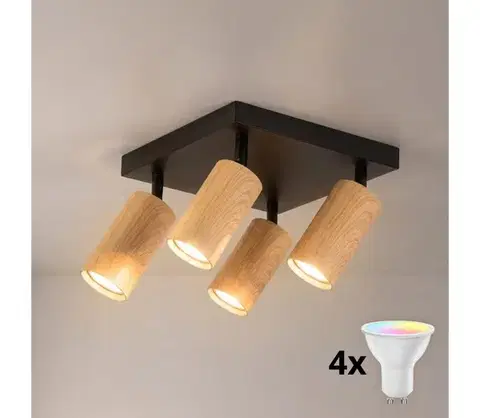 Svietidlá BRILAGI - LED RGBW stmievateľné bodové svietidlo SELE SQUARE 4xGU10/6,5W/230V čierna/dub BG5265+4xAI0589