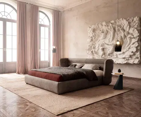 Čalúnené postele DELIFE Čalúnená posteľ Simea 180x200 cm mikrovlákno taupe vintage