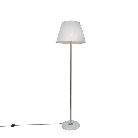 Stojace lampy Retro stojaca lampa mosadz s plisovaným tienidlom krémová 45 cm - Kaso
