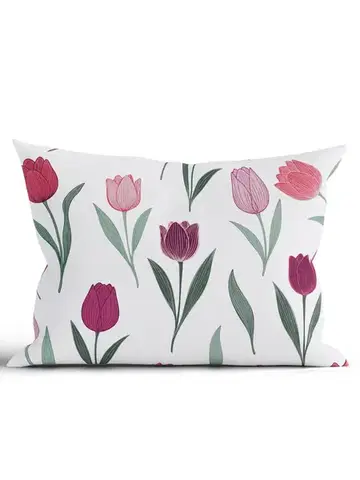 Dekoračné obliečky MKLozkoviny.sk Bavlnená obliečka na vankúš Renforcé 40 × 60 cm - Kvety tulipánov fialovej-  -
