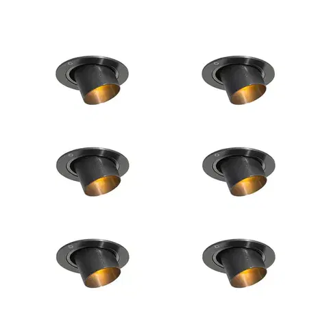Zapustené svietidlá Sada 6 zapustených bodových svetiel Gunmetal GU10 35 mm okrúhle, naklápacie - Installa