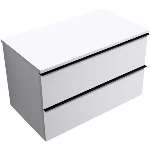 Kúpeľňový nábytok CERANO - Kúpeľňová skrinka Velora - biela matná, úchytka čierna + doska pod umývadlo Navira Slim - 18 mm - 80x54,8x46,5 CER-664723