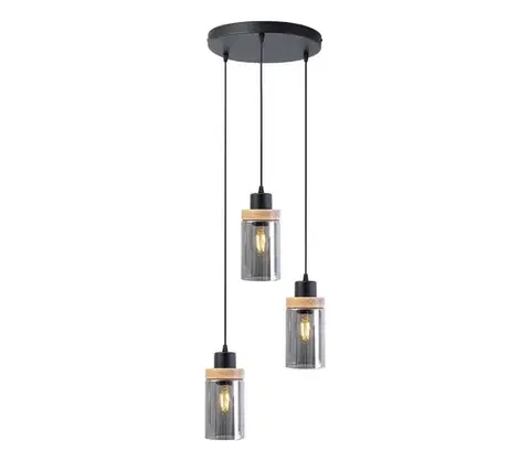Svietidlá  Luster na lane WOODNEST 3xE27/15W/230V borovica/dymovo čierna W-KD 1015/3 BK+SM