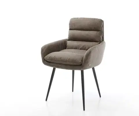 Jedálenské stoličky DELIFE Jedálenská stolička Abelia-Flex s opierkami mikrovlákno taupe vintage 4-nohá zúžená čierna