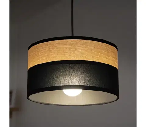 Svietidlá  Luster na lanku ALBA 1xE27/15W/230V pr. 25 cm čierna/hnedá W-KM 2515/1 DS+WOOD+BK