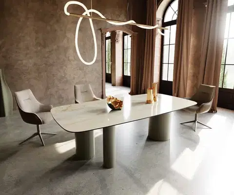 Jedálenské stoly DELIFE Jedálenský stôl Edge oválny 240x120 keramika iris FMG Onice OroTroa kov efektová povrchová úprava titánová