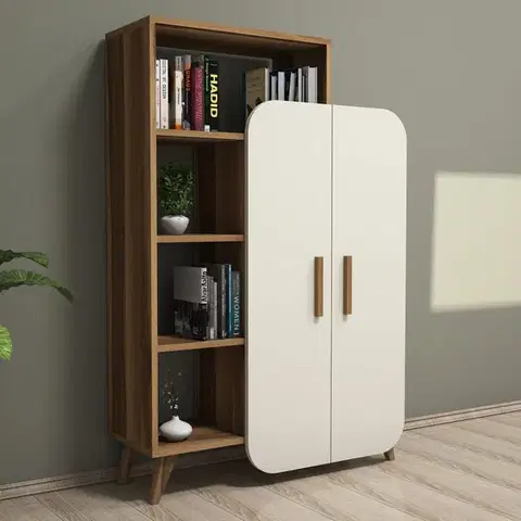 Knižnice Knižnica Form - Walnut, Cream