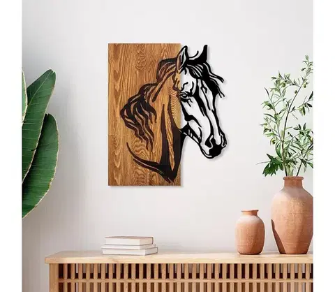 Obrazy  Nástenná dekorácia 48x58 cm kôň drevo/kov 891TNL2371