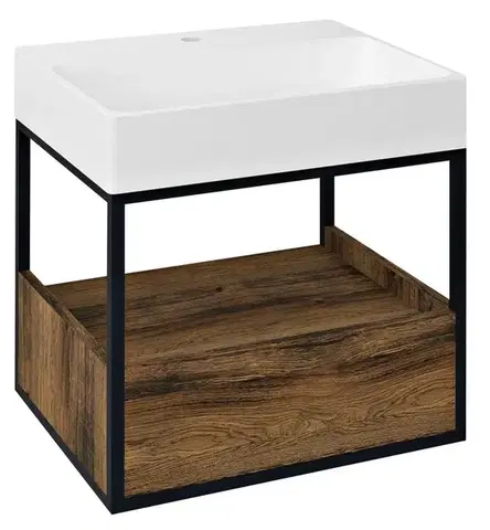 Kúpeľňový nábytok SAPHO - SKARA umývadlová skrinka 59x49,5x46,5cm, čierna mat/dub Collingwood CG002-1919