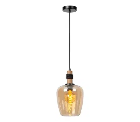 Svietidlá Lucide 45408/22/62 - Luster na lanku ILONA 1xE27/40W/230V pr. 22 cm čierna/béžová 45408/22/62