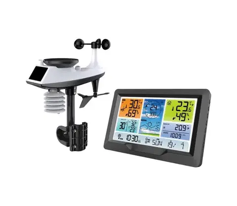 Meteostanice, teplomery a vlhkomery  TE90- Profesionálna meteostanica s farebným LCD displejom a budíkom 3xAA TE90