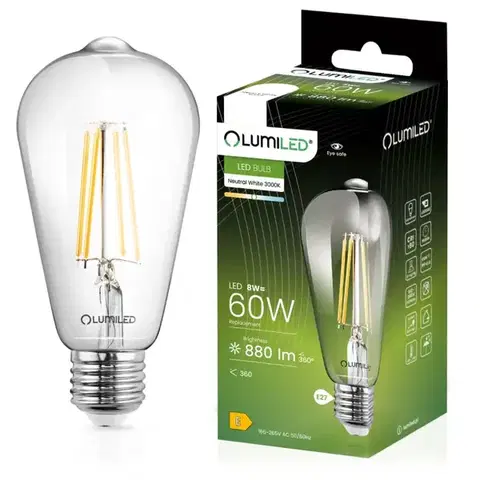 Žiarovky E27 Žiarovka LED ST64 filament CL 8W E27 880LM 400