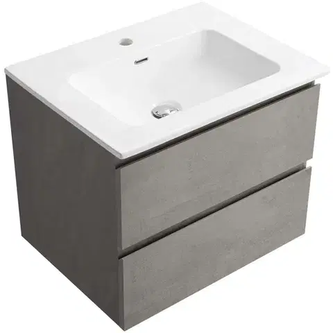 Kúpeľňový nábytok CERANO - Kúpeľňová skrinka Carole - betónovo šedá + keramické umývadlo Novo - biela lesklá - 61x49,5x46,5 CER-8050BD85858