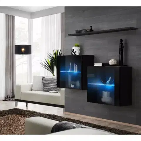 Komody do spálne Komoda+Polička Switch Sb III Led Čierna